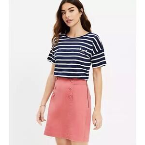 LOFT Ann Taylor Coral Pink Button Front Mini Pencil Skirt Zip Up Women’s Size 2